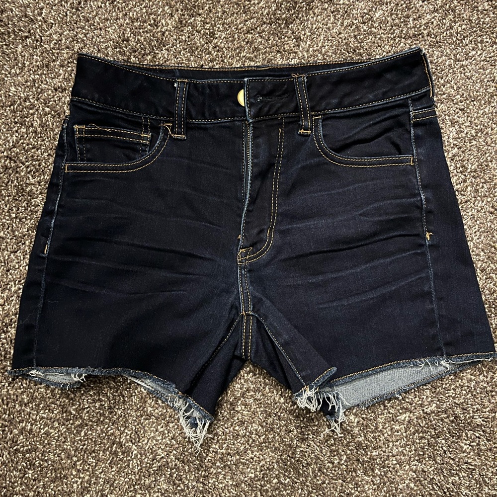 American Eagle Outfitters Hi Rise Shortie Denim Jeans Shorts Dark Wash